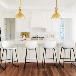 35.4 in. White Faux Leather Bar Stools Metal Frame Counter Height Bar Stools (Set of 4)