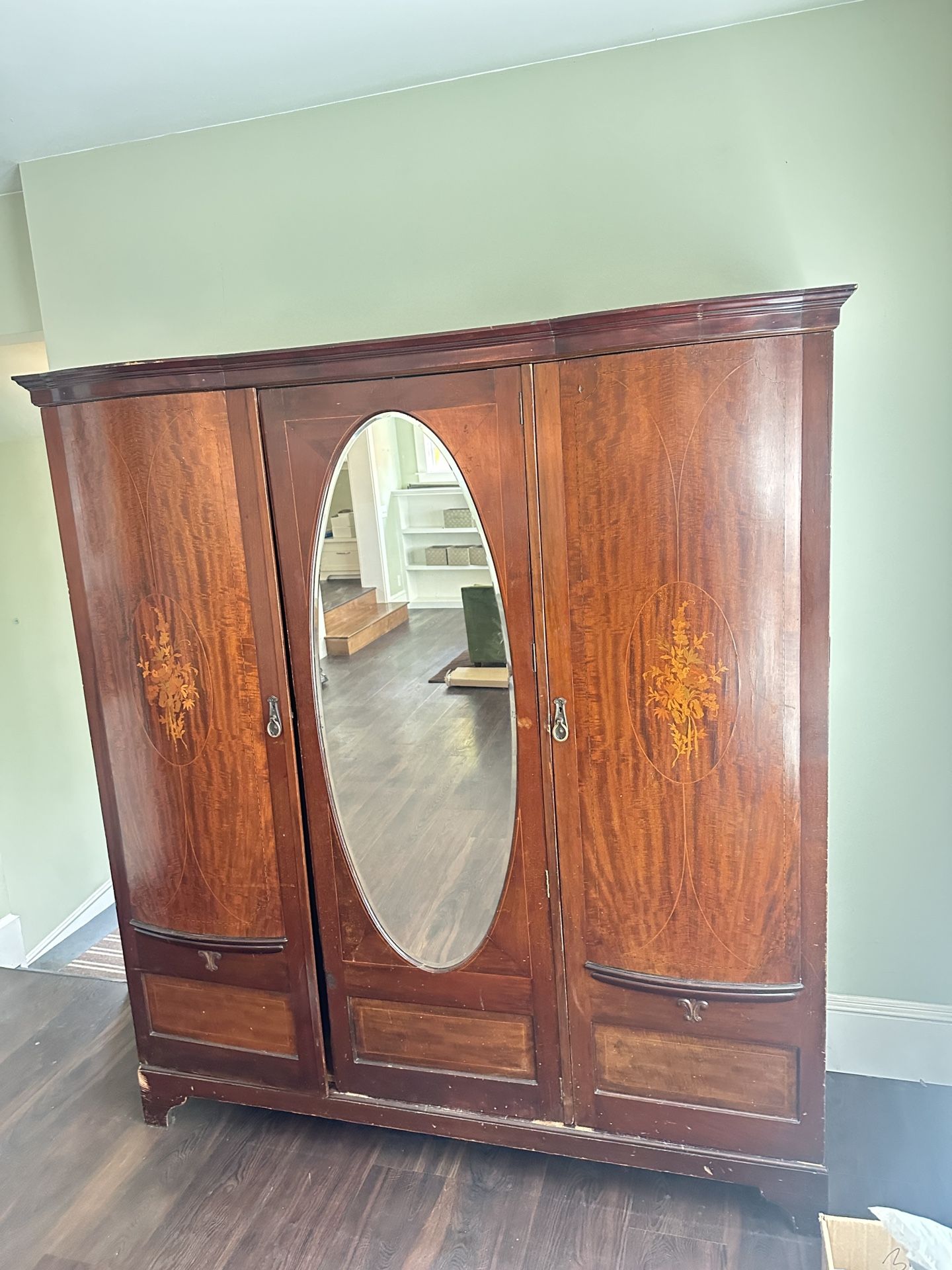 Armoire Wardrobe Stunning Inlaid Mahogany Antique 