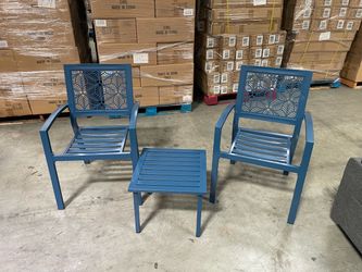 Blue Metal Patio Chair and Table 3 pc Set