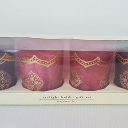 Pier 1 Tealight Votive Candle Holder Gift Set Pink Purple Gold Accent Boho NEW