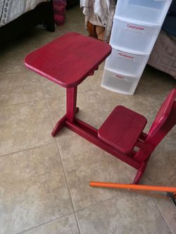 Red Wooden Kids School Desk and Chair Set