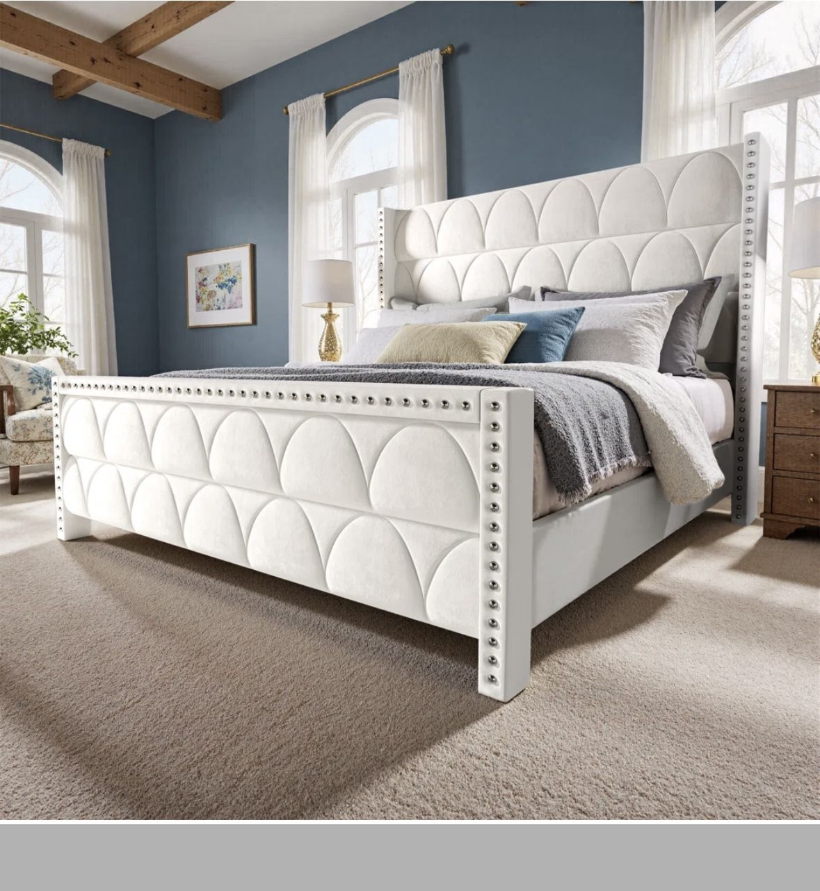White Luxury Upholstered Bed Frame - Excellent Condition