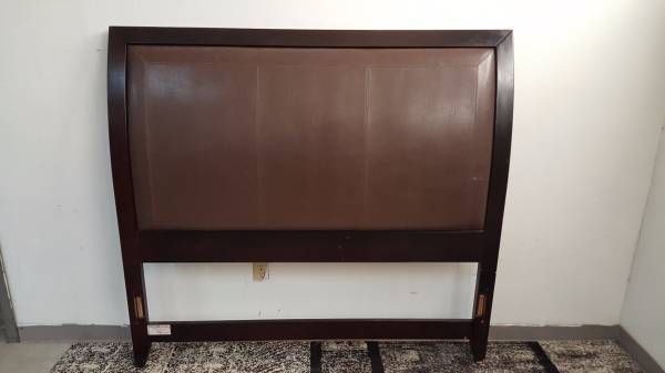 Queen Size Headboard Only Dark Brown Wood and Padded Leather