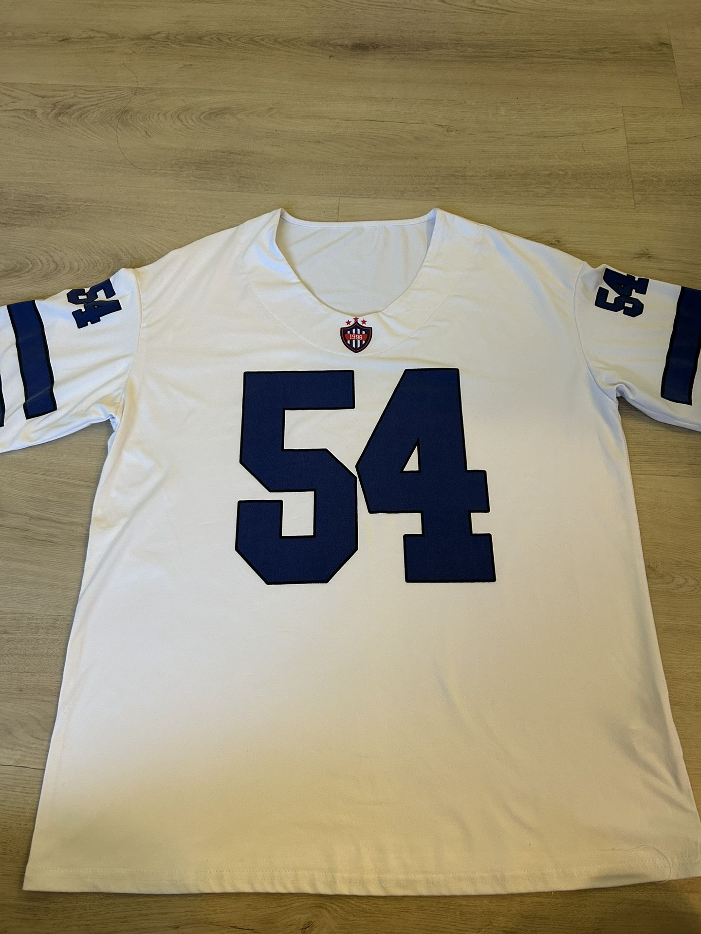 Unisex White & Blue #54 Oversized Jersey Shirt