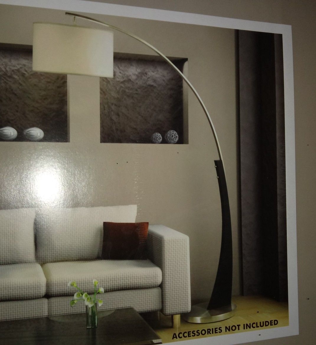 New Nova 52" Plimpton Brushed Nickel/Wood Arc Floor Lamp NIB