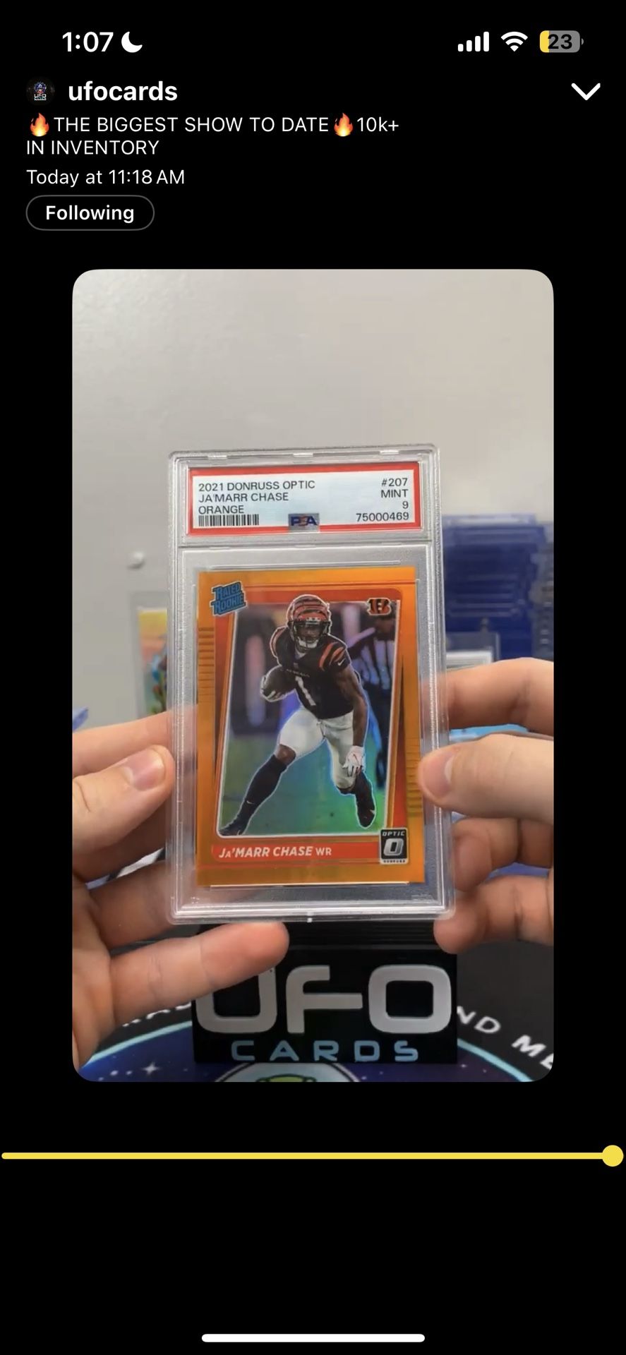 Jamarr Chase 2021 Donruss Optic Orange PSA 9 ROOKIE CARD 111/199