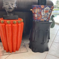 $125 Per Garden Stool For Office, Meditation Room Or Zen Yoga Studio. New Condition. Black Metal Like Jonathan Adler Faces.  Rare Orange Carrot.