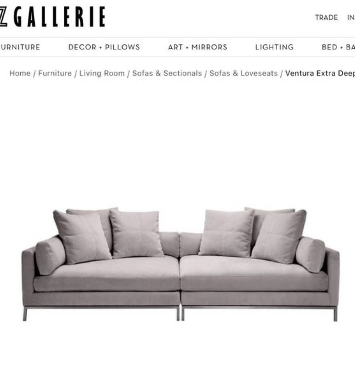 Z Gallerie Ventura extra Deep 2 Pc Sofa Light Grey $1400 OBO
