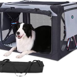 Ownpets 32 Inch Foldable Dog Crate Portable Soft Dog Cage with Detachable Storage Bag and Double-Sided Mat, 3 Door Kennel for Indoor Outdoor