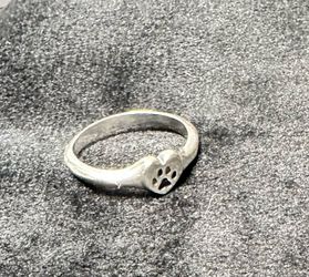 Sterling Silver Heart with Paw Print Pinky Ring
