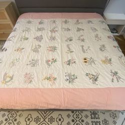 Handmade Vintage Quilt With Embroidered US States 