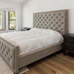 Cal King Bed With Mattress And Adjustable Mattress Box With 2 Night Stands, Chest Drawer And Rug