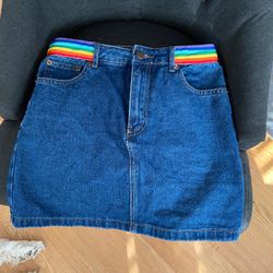 Denim Mini Skirt With Rainbow Trim 