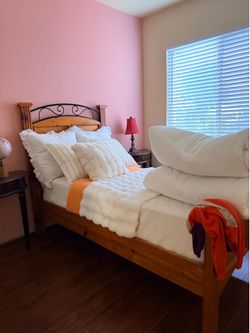 Two twin bed with mattress and dining table and chair