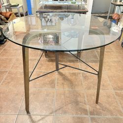 36" Round Glass Dining Table - Wood Legs, Seats 4