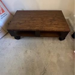 Oak wood chocolate brown coffee table w/ anchor
