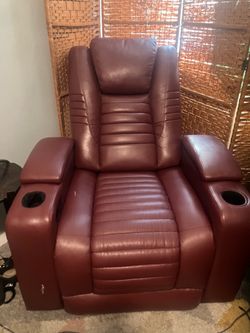 Burgundy Leather Power Recliner Chair