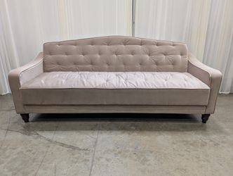 Neutral Velvet Couch with Tufted Back