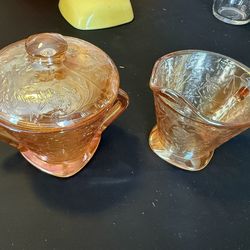 Jeannette "Iris and Herringbone" Marigold Carnival Glass Cream & Sugar Set