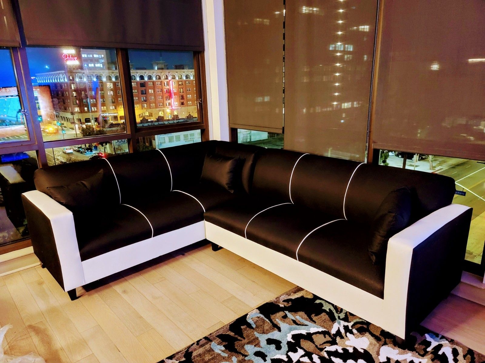 NEW 7X9FT DOMINO BLACK FABRIC SECTIONAL COUCHES