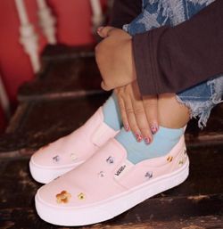 Vans Girls Pink Embroidered Slip On Shoes