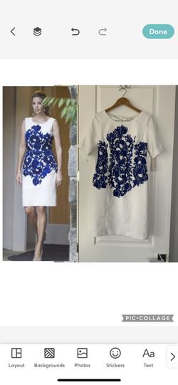Katherine Kelly Ivory & Cobalt Lila Embroidered Sheath Dress