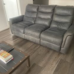 Blue Gray Power Recliner Sofa - Great Condition