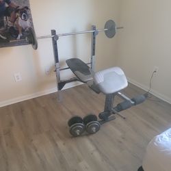 Bench Prees And 165 Lbs. Of Weights Incline And Decline Press Leg Curles Arm Curle