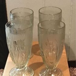 Set of Four-Iris Ware Depression Glass Footed Tumblers by Jeannette