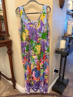 Jams World Women Colorful Floral Hawaiian Maxi Dress w/ Pockets Size XL