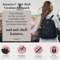 Securtex® Anti-theft Vacation Travel Backpack 10x13" Slash-Resistant Nylon Daypack w/RFID, Black