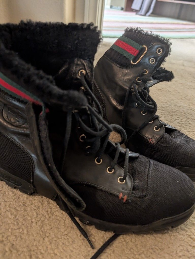 Gucci Combat Boots – Men’s Size 9–9.5 – Designer Shearling Boots