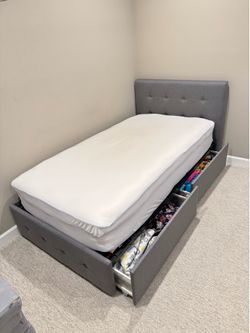 Upholstered Twin Bed with 2 spacious underbed storage drawers