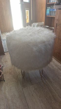 Stools for desk.  White fluffy with golden legs