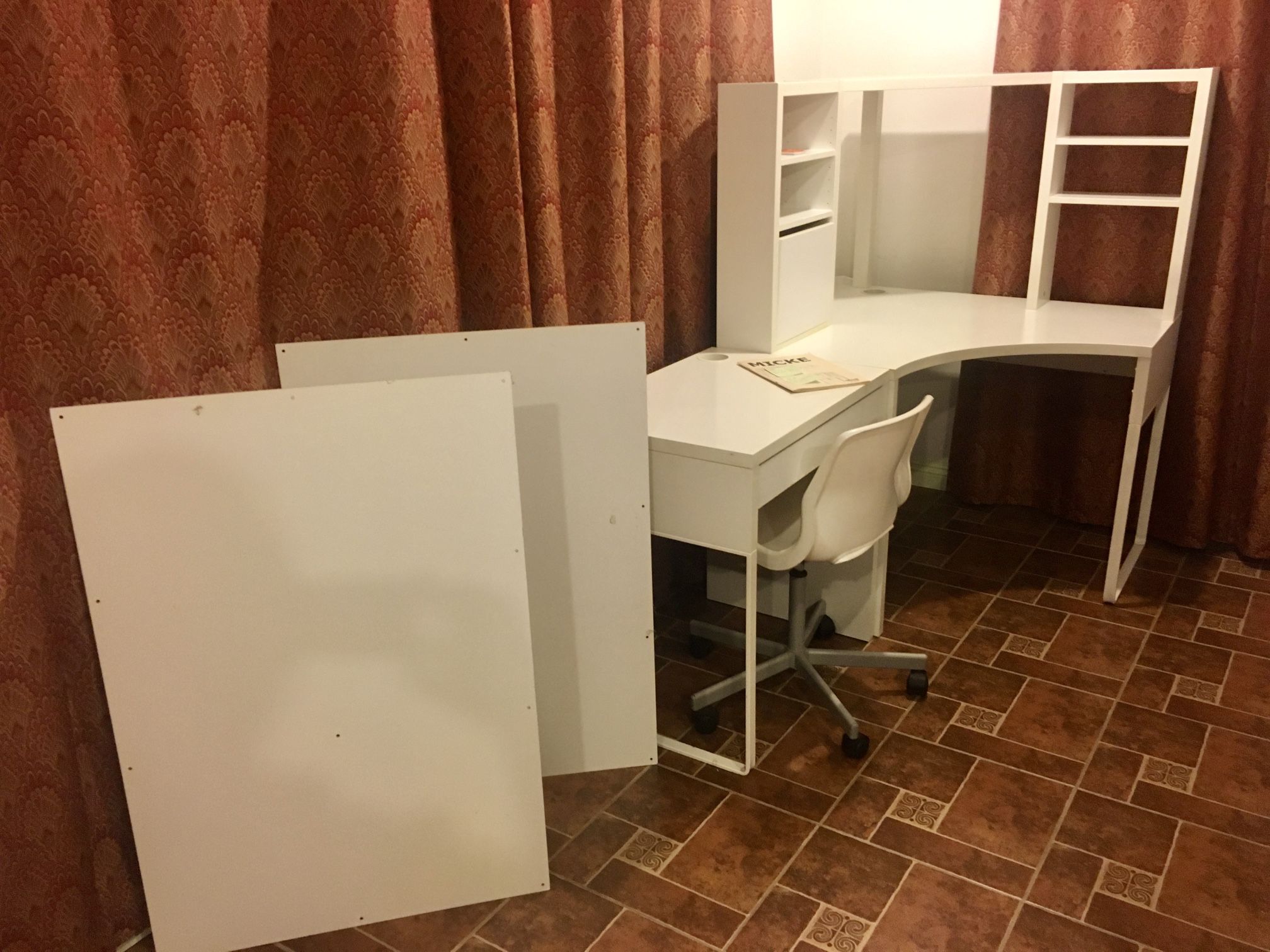 IKEA Micke desk set: corner or room divider, extender, rolling chair