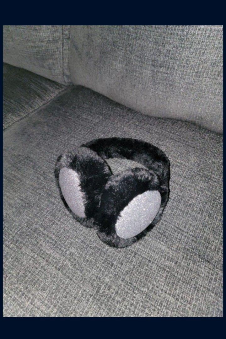 Black Fuzzy Earmuffs with Silver Glitter