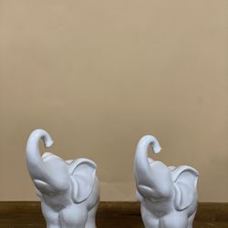 Two Miniature White Elephant Statues