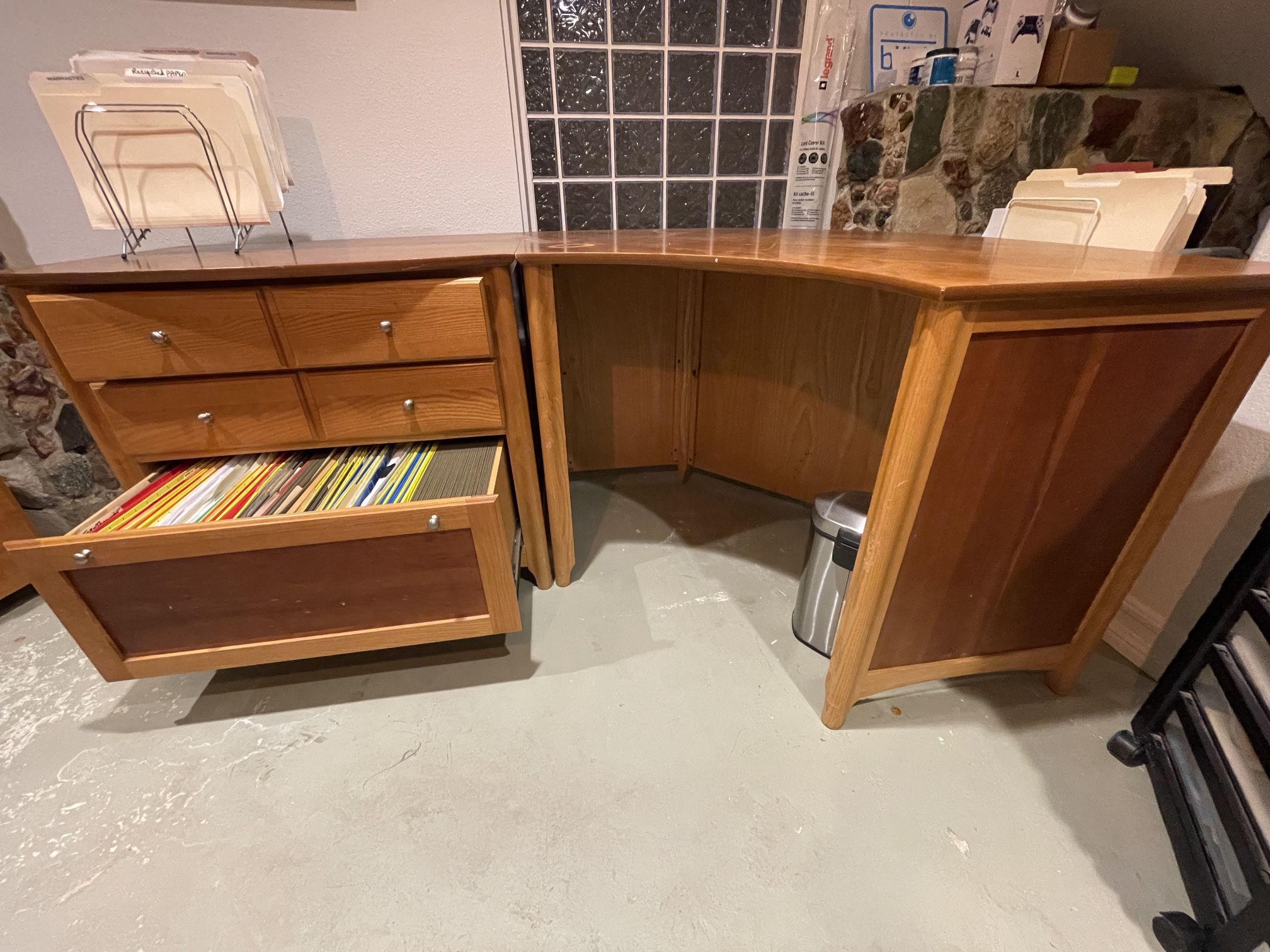 FREE Nice Real Wood Desk With Filing Cabinet 