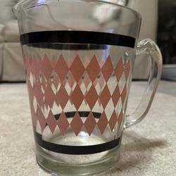 Antique 1950's Flamingo Pink & Black Harlequin  Pitcher 