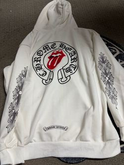 White Graphic Zip-Up Hoodie – $100