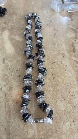 Hematite and Clear Quartz Chip Bead Necklace
