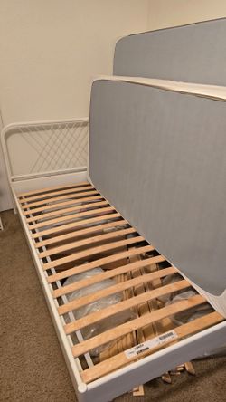 IKEA White Metal Bed Frame + LURÖY Slatted Bed Base - [Twin Size]