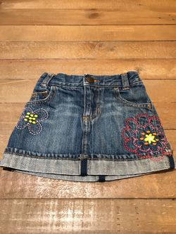 12-18m Old Navy denim skirt w/floral stitch work - $5!!