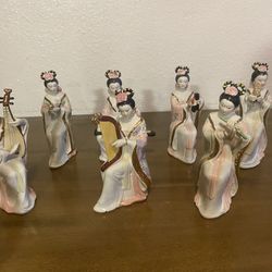 Chinese figurine statue Vintage playing musical instruments set of 7 ladino 