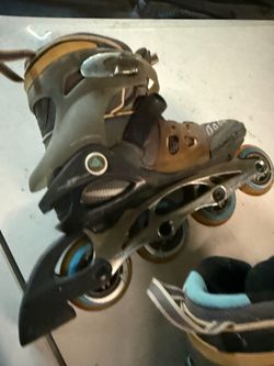 Inline Rollerblades with Orange and Blue Wheels