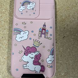 Kawaii Unicorn Rainbow Girly Phone Cover Cute Unique Design with Slide Camera Cover