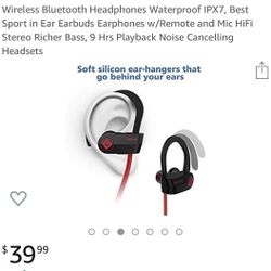 Wireless Bluetooth Headphones-Waterproof w/Remote & Mic/HiFi Stereo Bass/9 Hrs. Playback/Noise Cancelling Headsets