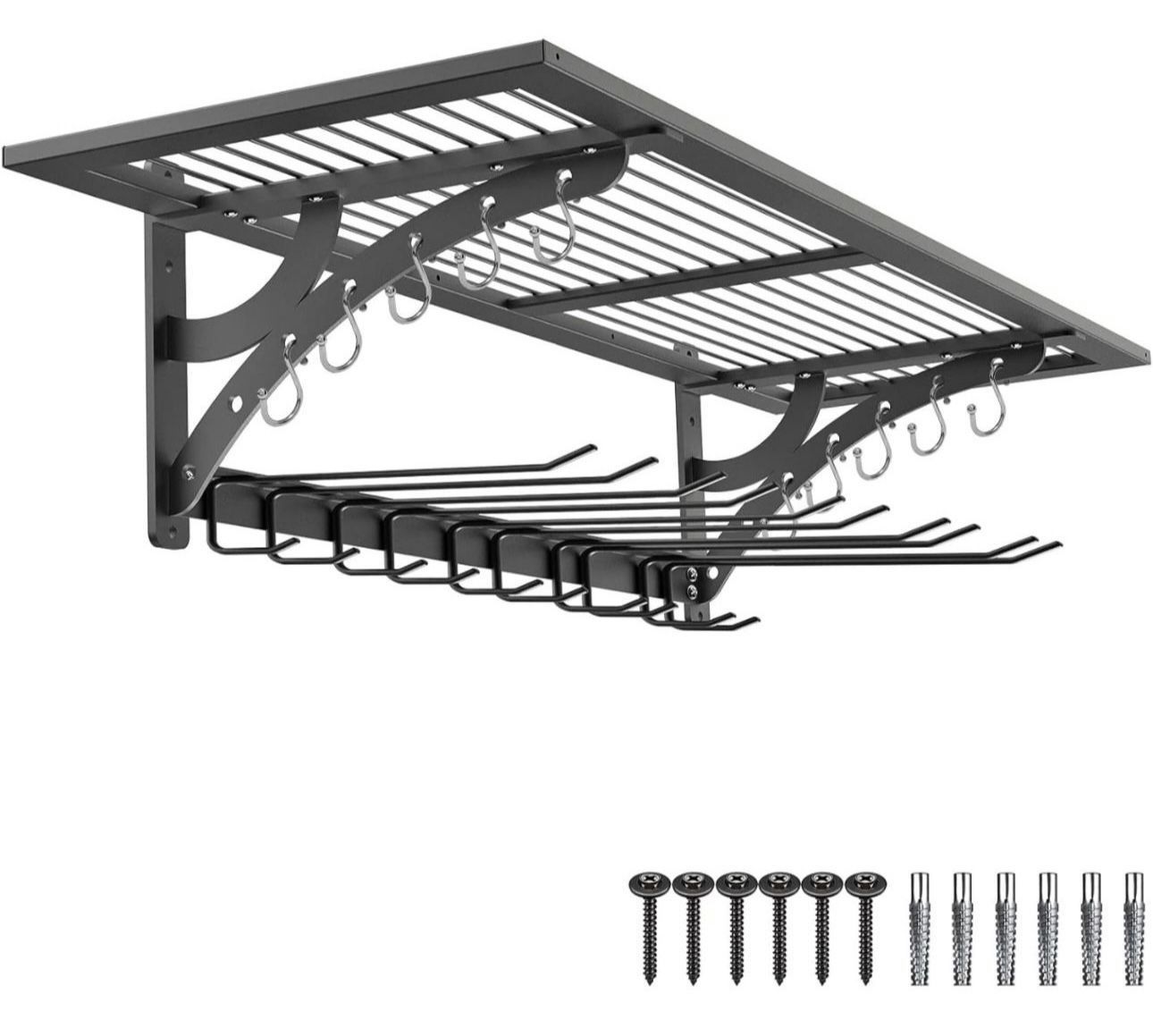 BeneLabel 15" X 38" Heavy Duty Wall Shelf Garage Storage Rack Wall Mounted Floating Shelves With Power Tool Organizer, 5 Drill