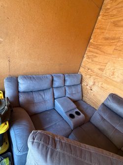 Gray Fabric Reclining Loveseat with Console