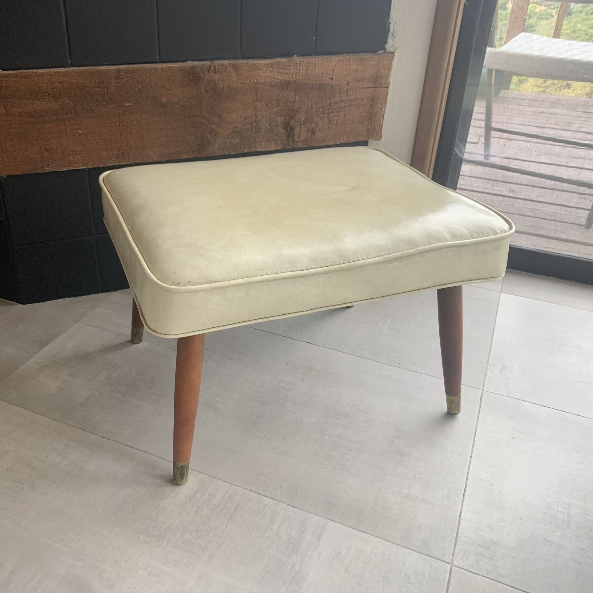 MCM Leather & Wood Vintage Ottoman Foot Stool